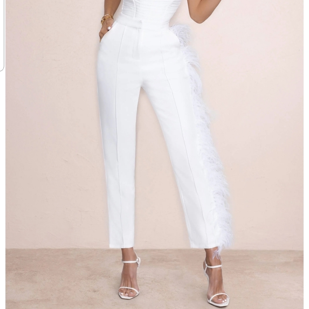 Club L London white feathered pants